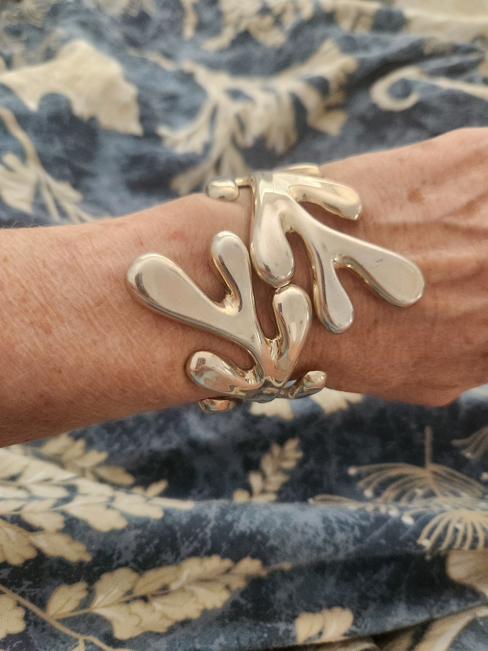 Taxco Sterling Silver Abstract Coral/leaf Cuff Bracelet